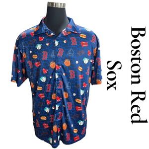 SGA Boston Red Sox Shirt Mens XL Blue Polyester Hawaiian MLB Baseball Button Up
